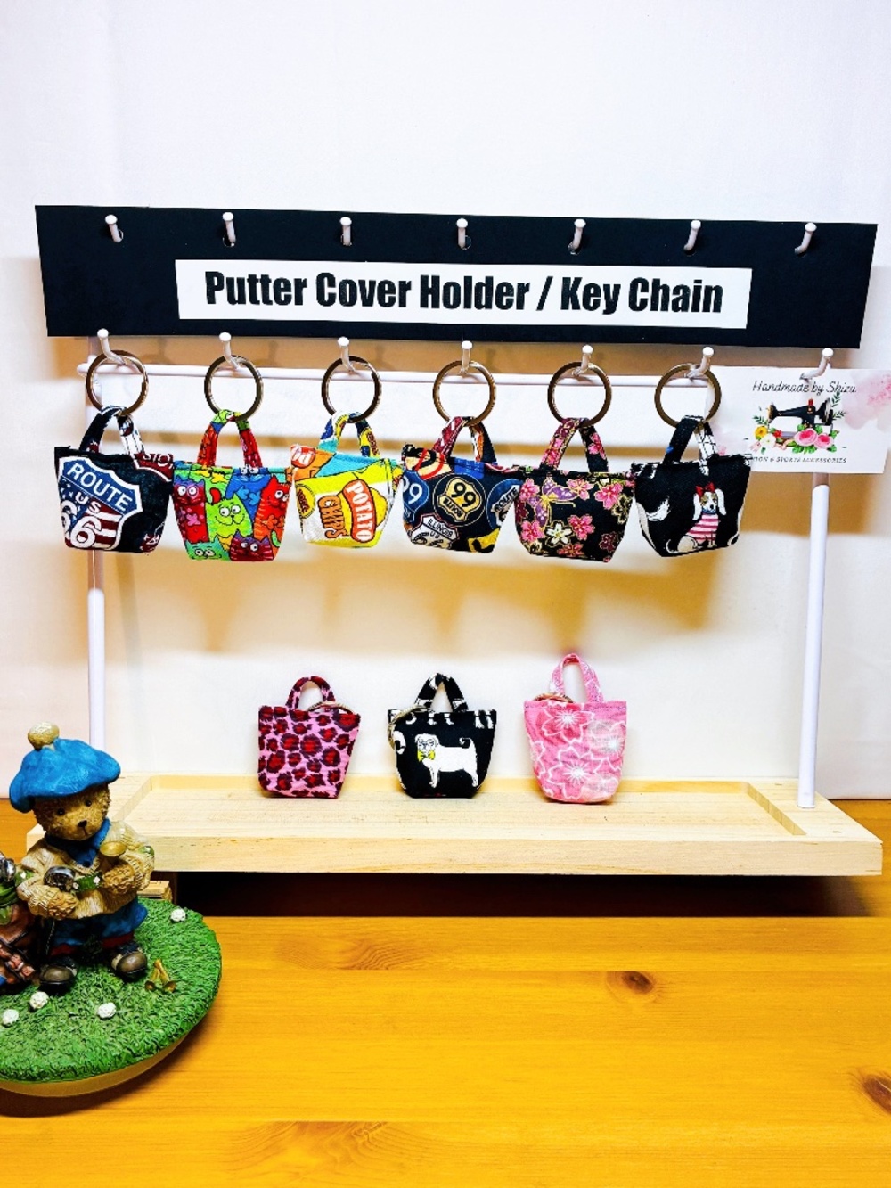 Golf Putter Head Cover Holder / Key Chain Mini tote shape Handmade By Shizu